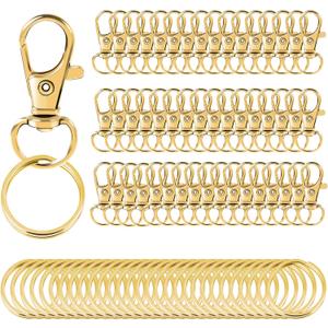 100PCS Gold Swivel Clasps Lanyard Snap Hooks with Key Rings, Key Chain Clip Hooks Lobster Claw Clasps for Keychains Jewelry DIY Crafts