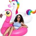 JOYIN 2-Pack Flamingo Unicorn Pool Float - Fun Floaties Inflatable Swimming Pool Tubes Toys Party Decorations, Summer Vacation Lake Beach Floaty Swim Rings Raft Lounger for Adults & Kids