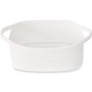 ABenkle Small White Basket, Soft Woven Storage Bins Baskets for Cat Dog Toys Organizer, Decorative Shelves Closet Organizing Basket Chest Box, Empty Gift Baskets