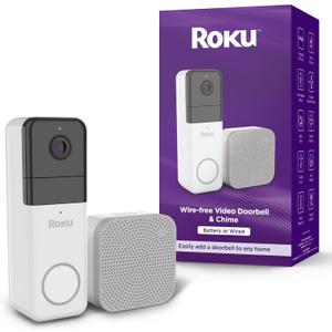Roku Smart Home Wireless Video Doorbell & Chime - 1440p HD Night Vision Ultrawide View Doorbell Camera with Motion & Sound Detection, Works with Alexa & Google