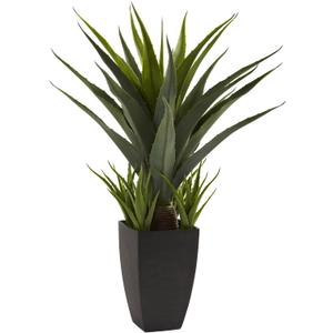 Nearly Natural Agave with Black Planter