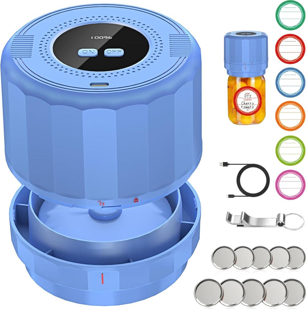 UNERVER M11 Mason Jar Vacuum Sealer - Electric Mason Jar Vacuum Sealer Kit with Wide and Regular Mouth Mason Lids, Jar Vacuum Sealer for Canning Jars, Vacuum Sealing Machine for Food Storage (Blue)