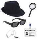 WETEPUXI 5 Pcs Detective Costume Set Secret Agent Cosplay Outfit Accessories Kit Includes Detective Hat Sunglasses Earpiece Magnifying Glass