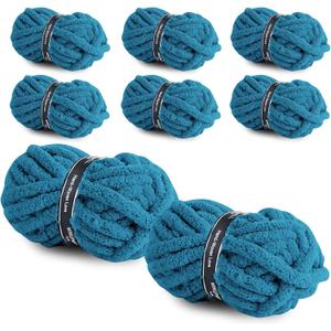 8 Packs Jumbo Chunky Chenille Yarn - 1820g(64oz) 254 Yards (761ft) Bulky Yarn - Chunky Yarn for Hand Knitting Blanket,Cushions, Pet Bed - Soft and Durable(Lake Blue)