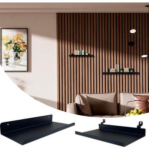 Wall Shelves for Wood Slat Acoustic Panels, 2 Pack 8x4 Inch and 12x4.8 Inch Retail Display Shelves for Storage, Metal Boutique Display Shelf Accessories for 3D Wall Panels