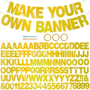BEISHIDA Double-Sided Gold 116 PCS DIY Letter Banner Kit Make Your Own Banner,Including 111 Letters and Numbers 3 Rope and 9 Threading Device,Customized for Birthday Graduation Wedding Decor