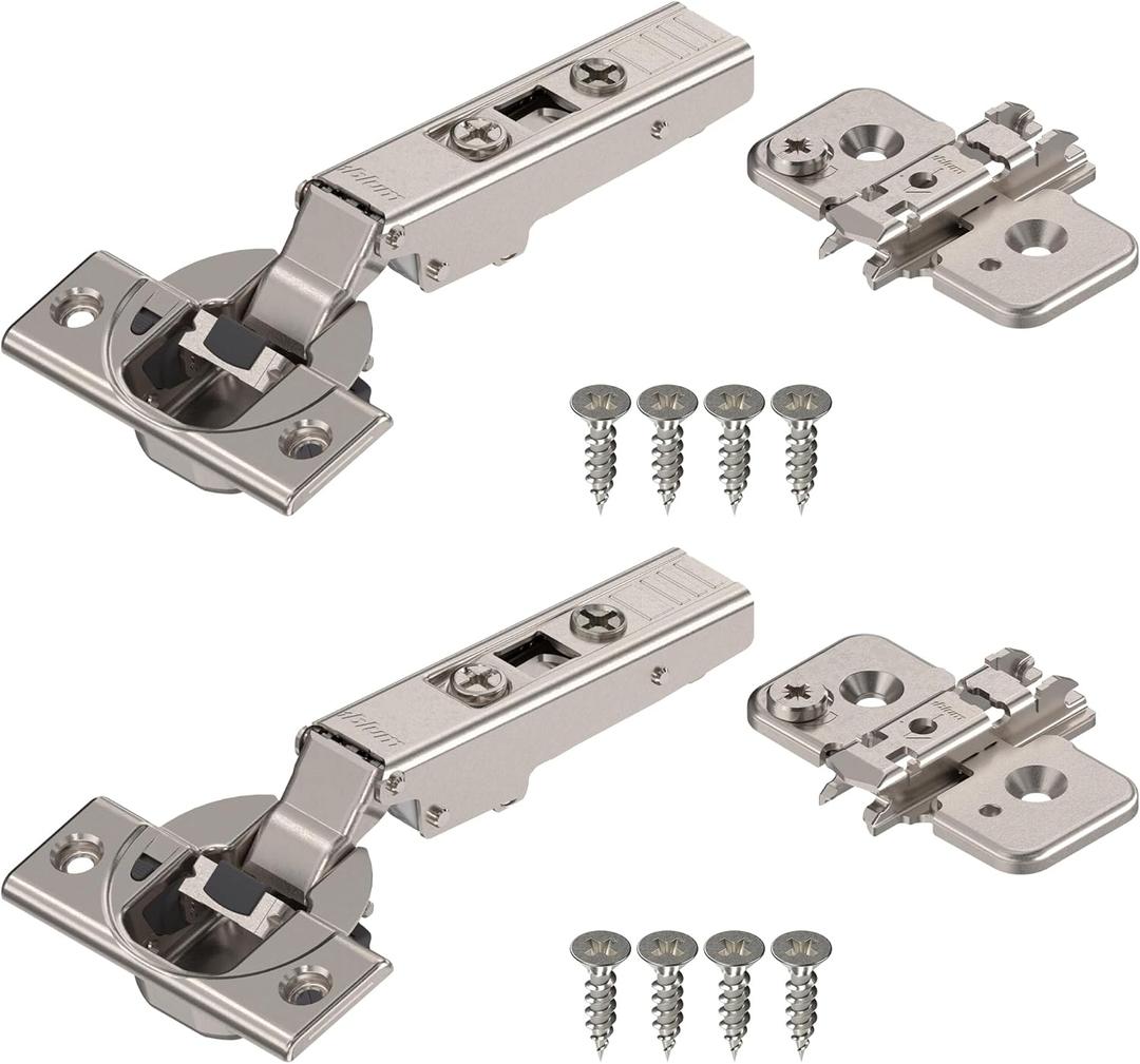 Blum Clip top BLUMOTION Hinge Kit (1 Kit), Full Overlay, 110 Opening Angle, Steel, Soft Close Euro-Style Hinges with Clip Mounting Plate for Frameless Cabinets