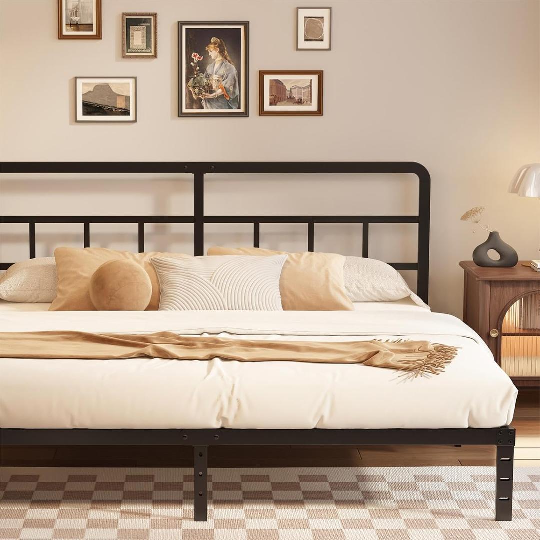 California King Bed Frame with Headboard, 12 Inch Heavy Duty Metal Platform Cal King Bed Frame, No Box Spring Needed, Noise Free, Easy Assemble, Black