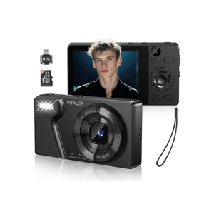 Digital Camera with Front Rear Lens, Autofocus 64MP 4K Camera for Photography with 32GB Card, Portable Compact Point and Shoot Camera for Teens Adult Beginner with Metal Shell, 2000mAh Battery