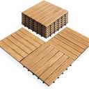 AN68 Pack of 10 Deck Tiles - 12"x12" Interlocking Natural Solid Acacia Wood for Outdoor & Indoor, Patio Garden, Balcony, Poolside - Natural Color