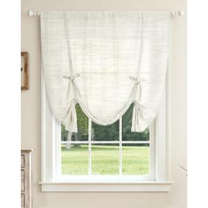 LazBlinds Tie Up Curtains, Linen Privacy Thermal Insulated Balloon Roman Shade Bathroom Window Curtain, Adjustable Rod Pocket Drape for Kitchen, Living Room, Bedroom (25" W x 47" L, White)