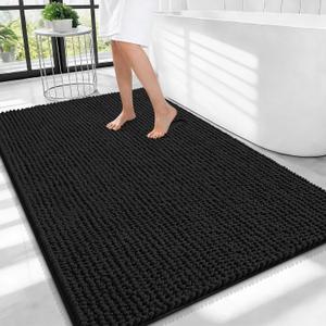 OLANLY Thick Large Bathroom Rugs 40x32, Extra Soft Absorbent Chenille Bath Rugs, Rubber Backing, Machine Wash Dry, Bath Mats for Bathroom Floor, Tub and Shower, Home Decor Accessories, Black