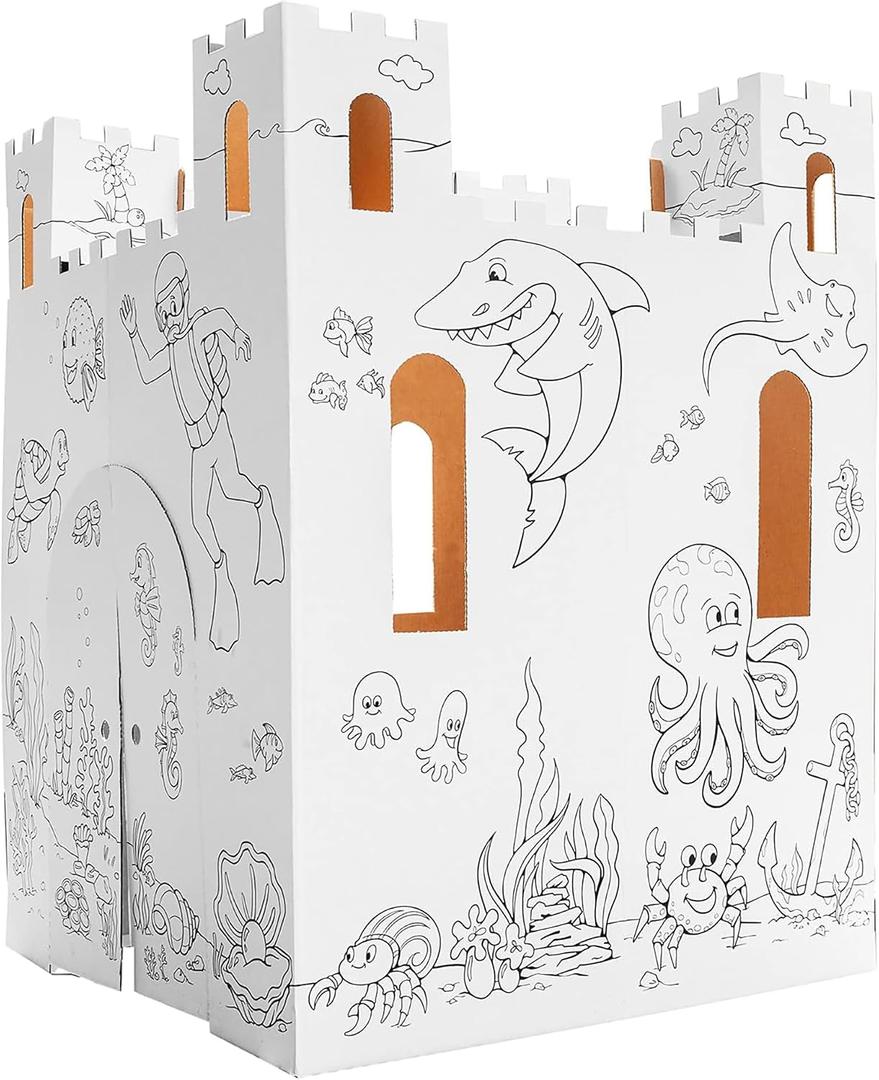 Easy Playhouse Sand Castle - Kids Art & Craft for Indoor & Outdoor Fun, Color, Draw, Doodle Decorate & Personalize a Cardboard Fort, 32 by 32 by 43. 5 inches Age 3and up