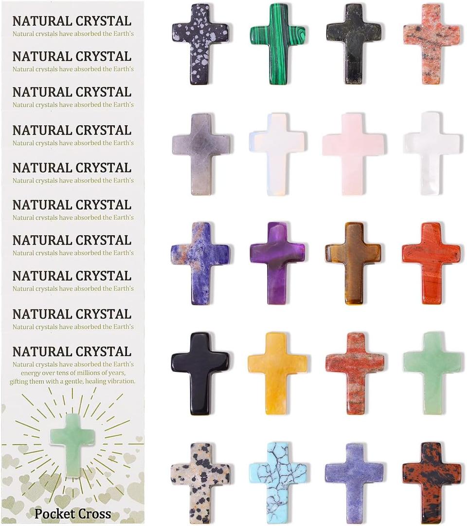 DUQGUHO Pocket Cross Mini Crystal Crosses Bulk 1 Inch Small Cross Shaped Crystals and Healing Stones Crystal Wall Decor Easter Decor, 20 PCS