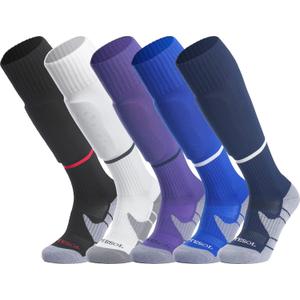 APTESOL Knee High Soccer Socks (5 Pair) Team Sport Cushion Athletic Socks for Kids Youth Adult
