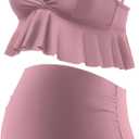 GINKANA Maternity Bikini Set Flounce Swimsuit Bathing Suit Top Swimwear Bottom Bathing Suits (Small, Dark Pink)