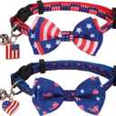 PTDECOR American Flag Cat Collar Breakaway with Cute Bow Tie Bell, 4th of July Cat Collar, Patriotic Bowtie Collars for Kittens