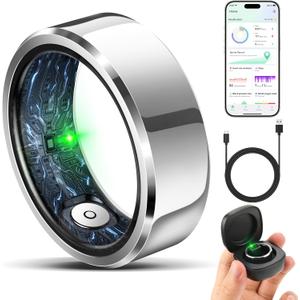 Smart Ring for Women Men, Fashion Minimalist Fitness Ring & Sleep Tracker Ring with Heart Rate, SPO,Blood Pressure, 5ATM Waterproof Health Ring, No Subscription,Travel-Friendly Couple Gift (Silver,8)