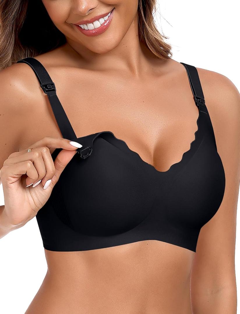 OEAK Nursing Bra for Breastfeeding - Soft Supportive Maternity Comfortable Wireless Pregnancy Hands-Free Pumping Bra - Black M