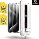 Gravit:e Screen Protector for iPhone, 9H Tempered Glass, Smart Installation Tool, Automatic Fine Dust Removal and Camera Protector 2 Pack (iPhone 15ProMax)