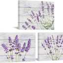 Biuteawal Vintage Flower Wall Art 3 Piece Bathroom Purple Lavender Picture Painting Grey Wood Rustic Posters and Prints Botanic Canvas Artwork Living Room Bedroom Home Farmhouse Kitchen Ready to Hang