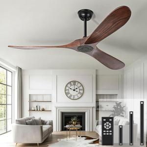 heimo 60 Inch Outdoor Ceiling Fan No LightWood Ceiling Fans Without Lights for Patios Bedroom Living Room Indoor Outside Reversible Wet Rated Waterproof Ceiling Fan for Angled Sloped Ceiling(Walnut)