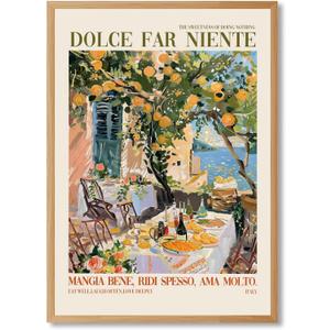 Vintage Italy Canvas Wall Art Dolce Far Niente Quote Lemon Tree Patio Poster Trendy Travel Wall Decor Amalfi Coast Print Rustic Italian Food Painting For Dining Room Kitchen 8x12inch Wood Frame