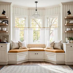 jinchan Linen Pinch Pleated Kitchen Curtains 36 Inch 4 Panels, Natural Linen Tier Curtains Back Tab Beige Farmhouse Cafe, Light Filtering Small Window Drapes for Bathroom Laundry Room Off White