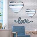 3 Pcs Wooden Hearts Decor Heart Wooden Sign Rustic Hanging Love Plaque for Wall Home Farmhouse Living Room Bedroom Gifts(Blue)