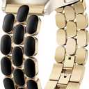 Wearlizer Metal Bracelet Compatible with Samsung Galaxy Watch 7 Band 6 5 4 Active 2 FE 40mm 44mm/Watch 6 4 Classic/5 Pro/3, 20mm Enamel Dressy Stainless Steel Strap for Samsung Watch Bands Women (Gold/Black)