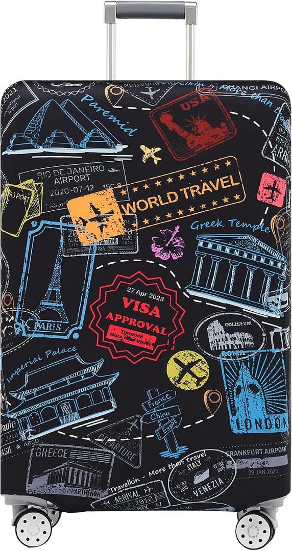Travelkin Luggage Covers For Suitcase Tsa Approved,Suitcase Cover Protector Fit 18-32 Inch Luggage (2-World Marks-Colorful)