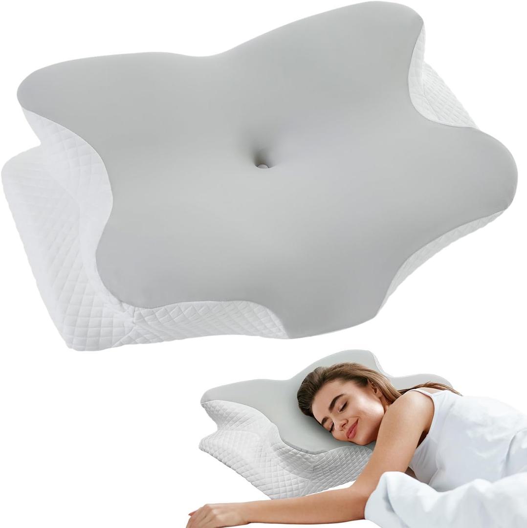 Cervical Neck Pillow, Butterfly Support Pillow for Neck Pain,Ergonomic Contour & Elevated Side Wings for Targeted Neck Support for Back & Side Sleepers, Relieves Neck & Shoulder Pain