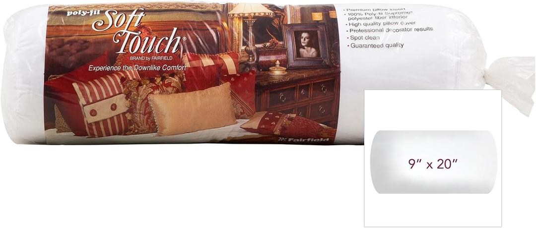 Poly-Fil Fairfield Soft Touch Neck Roll Pillow, Pillow Inserts Fiber, Durable Polyester and Cotton Cover with 200-Thread Count, Machine Washable, 9" x 20"