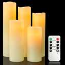 Flameless Wax Pillar Candle: Pack of 5 Battery Operated LED Candles H5 6" 7" 8" 9" D2.2 Electric Fake Flickering Candles with Timer Remote for Home Christmas Halloween Deco Gift(Modern Style)