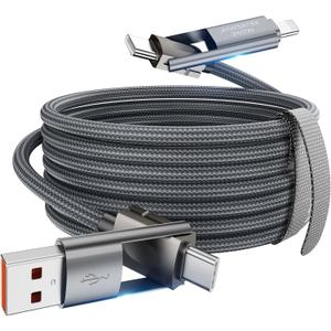 4 in 1 Charging Cable, 240W USB to USB C Cable 10 ft 2 Pack, Fast Charging Multi Charger Cord with Type C/USB A/L Port for iPhone 16/15 /14 Series MacBook iPad Pixel Samsung Switch PS5 Tablet and More