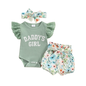 Hello World Newborn Outfit Baby Girl Going Home Outfit Ruffle Ribbed Romper Top Floral Pants Set Cute Summer Clothes. Size Newborn