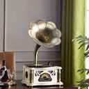 Vintage Gramophone with Bluetooth Output Vintage Record Players Retro Gramophone Turntables for 7" 9" 12" Vinyl Records 3 Speed, Hi-Fi, Handcrafted by Pure Oak(White Gold)