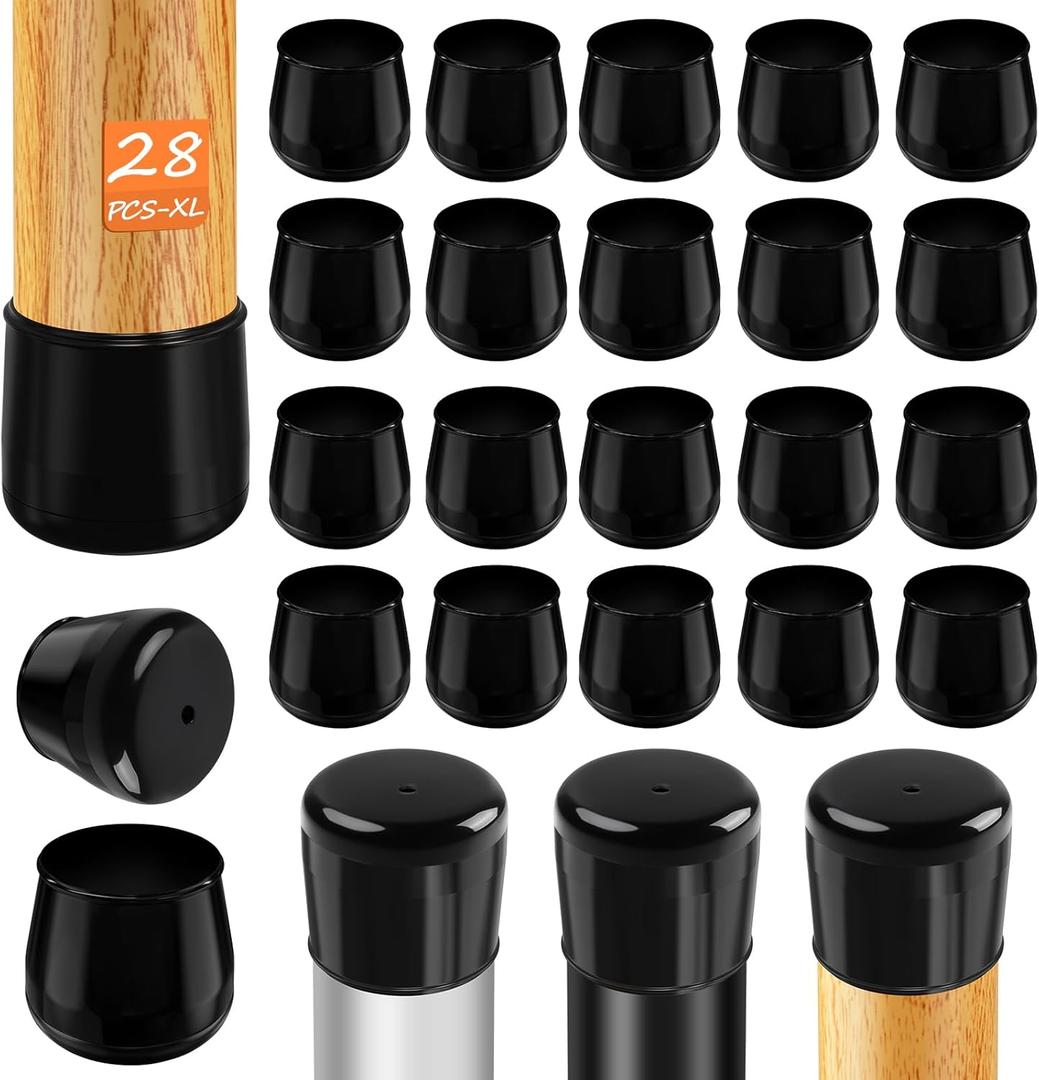 28pcs Chair Leg Protectors for Carpet, Round Chair Feet Glides Covers Caps Kitchen Table Foot Sliders with Plastic Pads Damage-Free Move on Carpets (Fit:1-1/2"~1-3/4", Black) (Round XL (1.50"-1.77"))