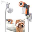 Dog 8.2ft Pup Shampoo Dispenser Jet Attachment to Shower Head Washing, 8-Setting High Pressure Pet Wash Cleaning Sprayer Bath for Bathtub Station, Adhesive Shower Holder, Indoor