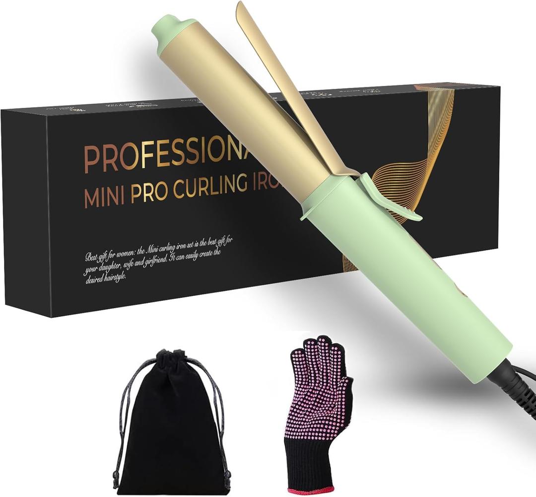 Mini Curling Iron for Short Hair, 1 Inch Curling Iron Travel Size with 3 Adjustable Temp 320/360/400 PTC Hair Curler with Dual Voltage, Storage Bag and Glove