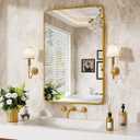 Gold Metal Framed Bathroom Mirror for Wall,22X30 Inch Rounded Rectangle Mirror, Matte Black Bathroom Vanity Mirror Farmhouse, Anti-Rust, Hangs Horizontally or Vertically