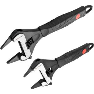 MAXPOWER Slim Adjustable Wrench Set, 6" & 10" Wide Jaw Opening, Dual Scale With Metric and SAE Plumbing Wrenches, Deep Jaw With Soft Grip Handle