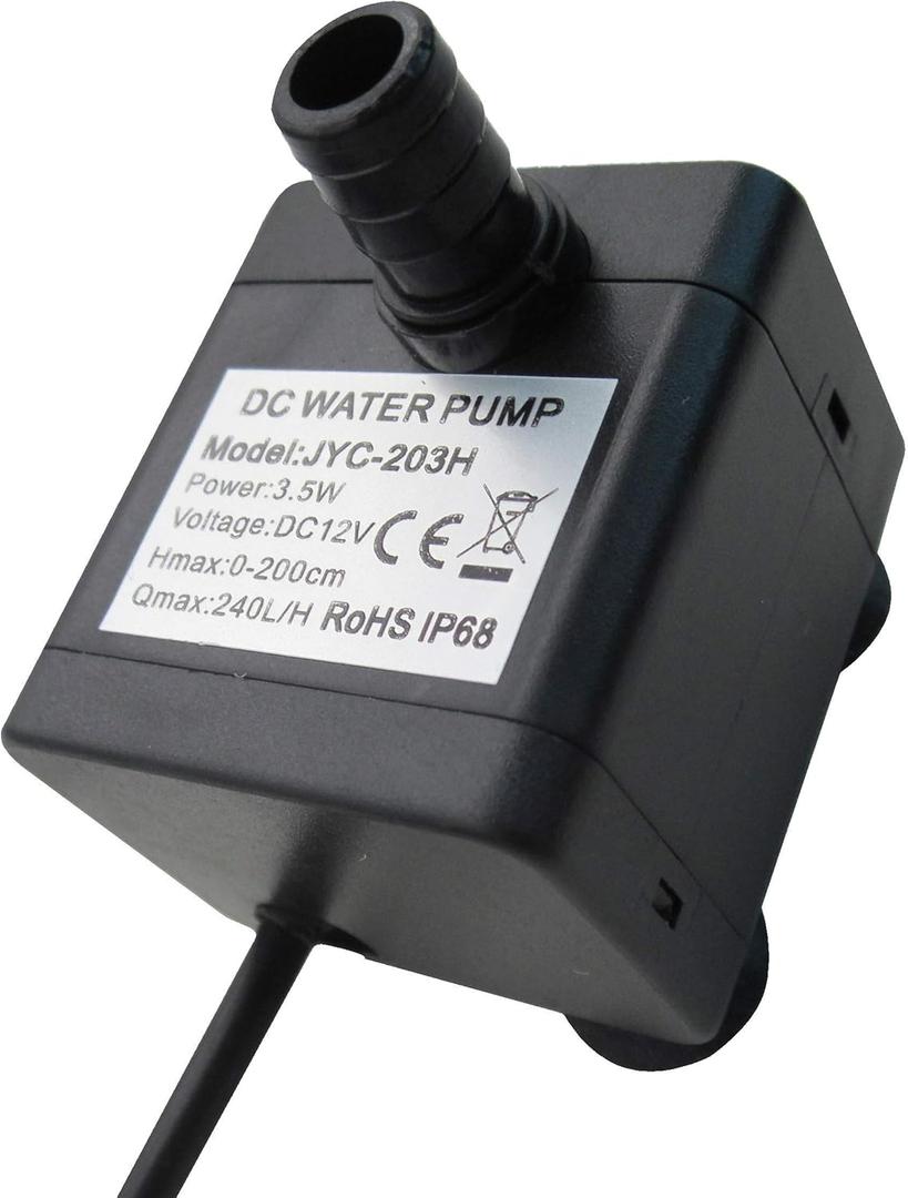 52 GPH (200L/H, 3.5W) Submersible Water Pump, DC 12V Ultra Quiet Fountain Pump, 4.9ft High Lift Mini Brushless Pump with 1.4m (4.59ft) Power Cord for Fish Tank, Pond, Aquarium Auto Top Off