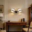 Farmhouse Black Double Linen Wall Sconce, Industrial Bedside Wall Sconce | Rotatable Linen Shade Reading Light for Bedroom, Living Room, Hallway, 20" W x 11.25" D x 5.5" H