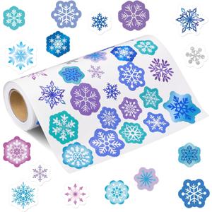 Tenceur 1000 Pcs Winter Snowflake Stickers for Kids, 55 Designs Snowflake Stickers Self Adhesive Winter Christmas Funny Cartoon Xmas Adhesive Gifts Seal for Envelopes Scrap Booking Christmas Party