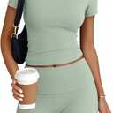 Trendy Queen Womens 2 Piece Workout Sets Short Matching Lounge Sets Summer Clothes Going Out Gym Outfits (Medium, Grassgreen)
