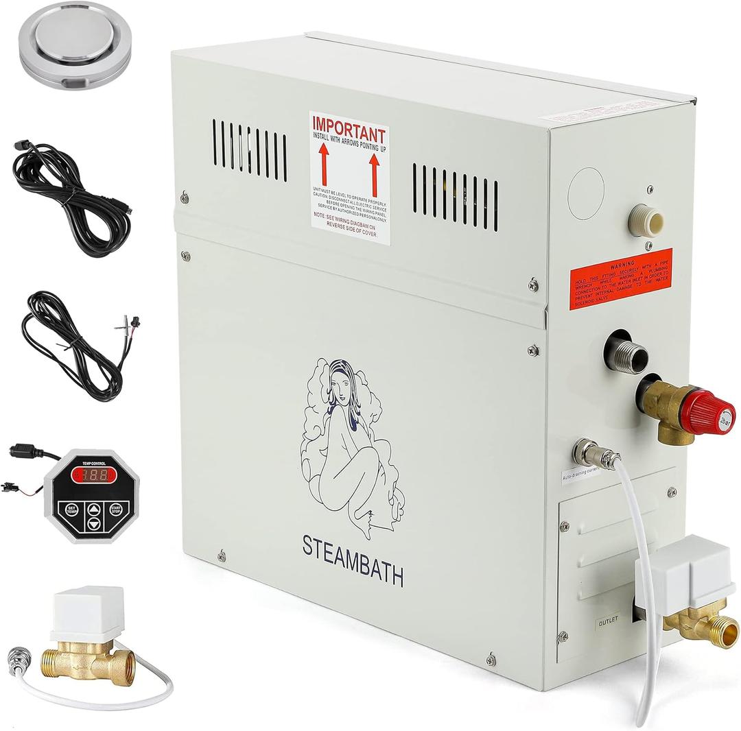 CGOLDENWALL 9KW Luxury Self-draining Steam Generator Shower Sauna Bath Home Steam Bath Spa Generator with waterproof Control and Auto Drain 95-131 For suitable space heating 8.5 m (300 ft3)