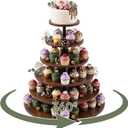 Willinglong 6 Tier Large Cupcake Stand for 80 Cupcake Rustic Tower Tree 360° Rotatable Cupcakes Holder Wood Dessert Table Display Dessert Stand for Birthday Graduation Baby Shower Wedding Party