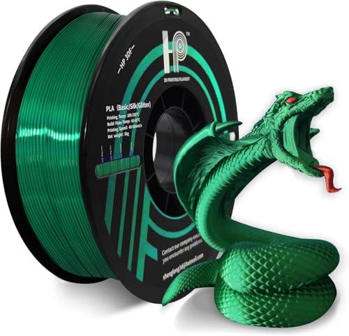 HP3DF PLA Filament, Silk PLA, 3D Printer Filament, PLA Filament 1.75mm Dimensional Accuracy +/- 0.02mm, 1KG Spool (2.2 lbs), Fit Most FDM Printer (Silk Green)