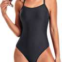Tempt Me Athletic One Piece Swimsuits for Women Training Sport Tummy Control Bathing Suits (Black, Size M)
